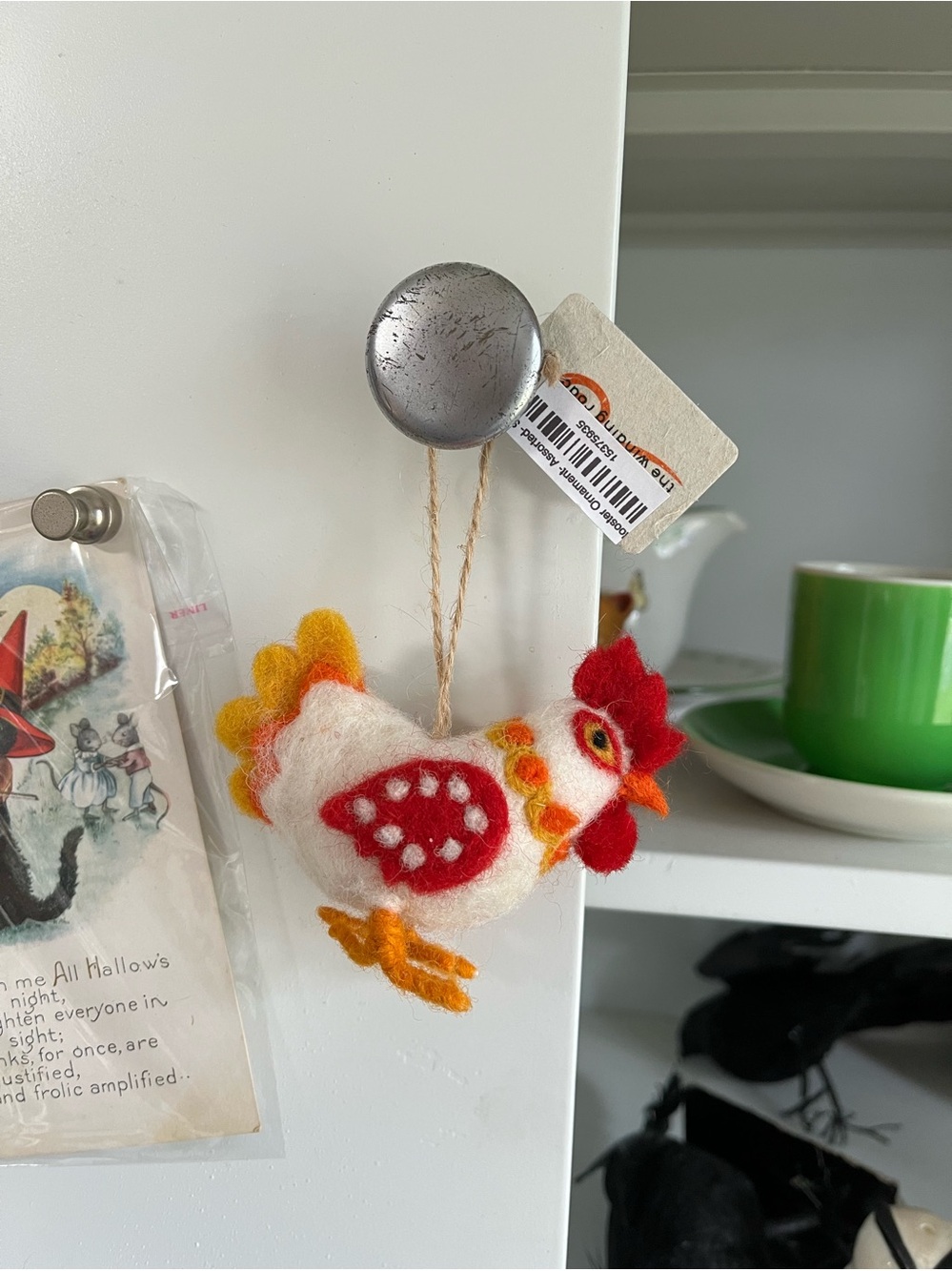 Fair trade wool rooster felted ornament NWT